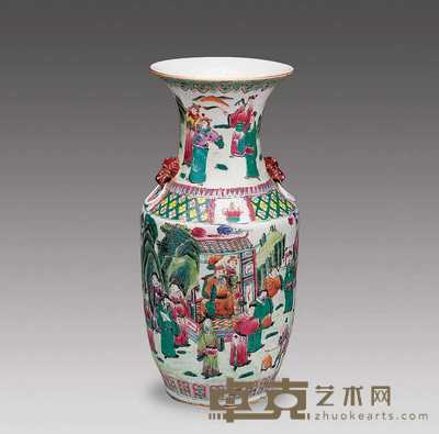 清光绪 粉彩戏曲故事图狮耳瓶 高42cm；口径17.5cm